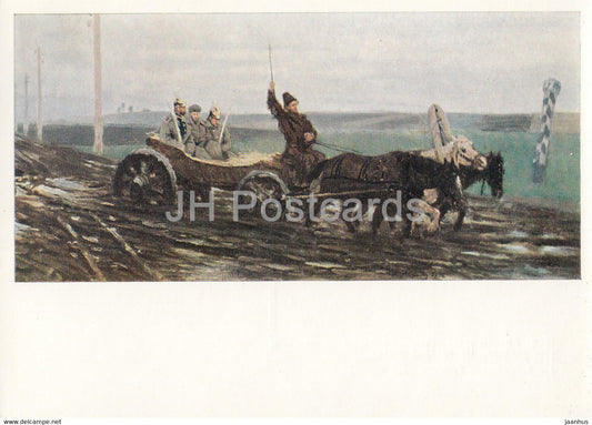 painting by I. Repin - Under escort on a muddy road - horse carriage - Russian art - 1970 - Russia USSR - unused - JH Postcards