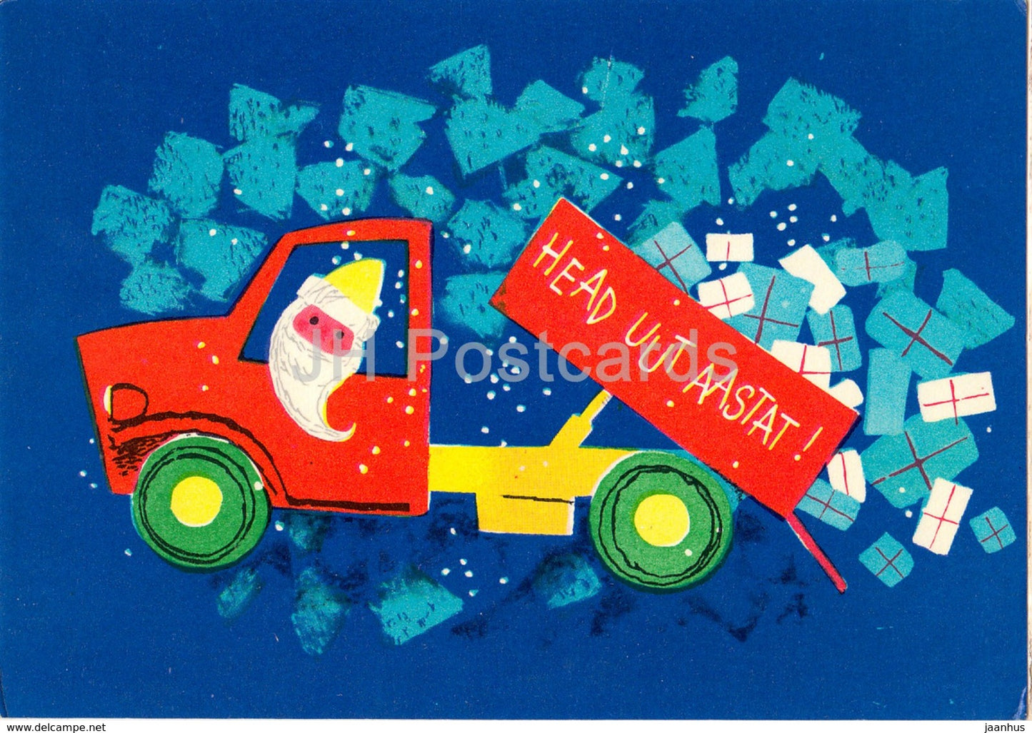 New Year Greeting Card by L. Harm - Sant Claus - Truck - Gifts - 1967 - Estonia USSR - unused - JH Postcards