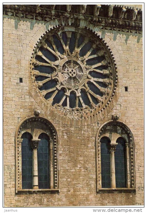 La Cattedrale , Particolare del Rosone - Cathedral , detail of the Rose - Trani - Puglia - 80 - Italia - Italy - unused - JH Postcards