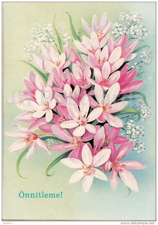 greeting card by E. Kurtenko - 1 - flowers - illustration - 1991 - Estonia USSR - used - JH Postcards