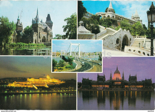 Budapest - parliament - castle - bridge - architecture - multiview - 1976 - Hungary - used - JH Postcards
