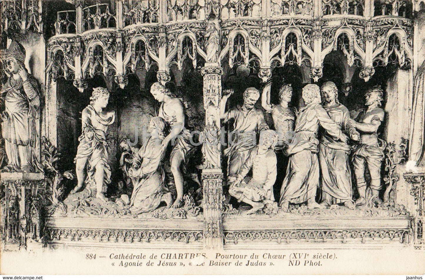 Cathedrale de Chartres - Pourtour du Choeur - Agonie de Jesus - cathedral - 884 - old postcard - France - unused - JH Postcards