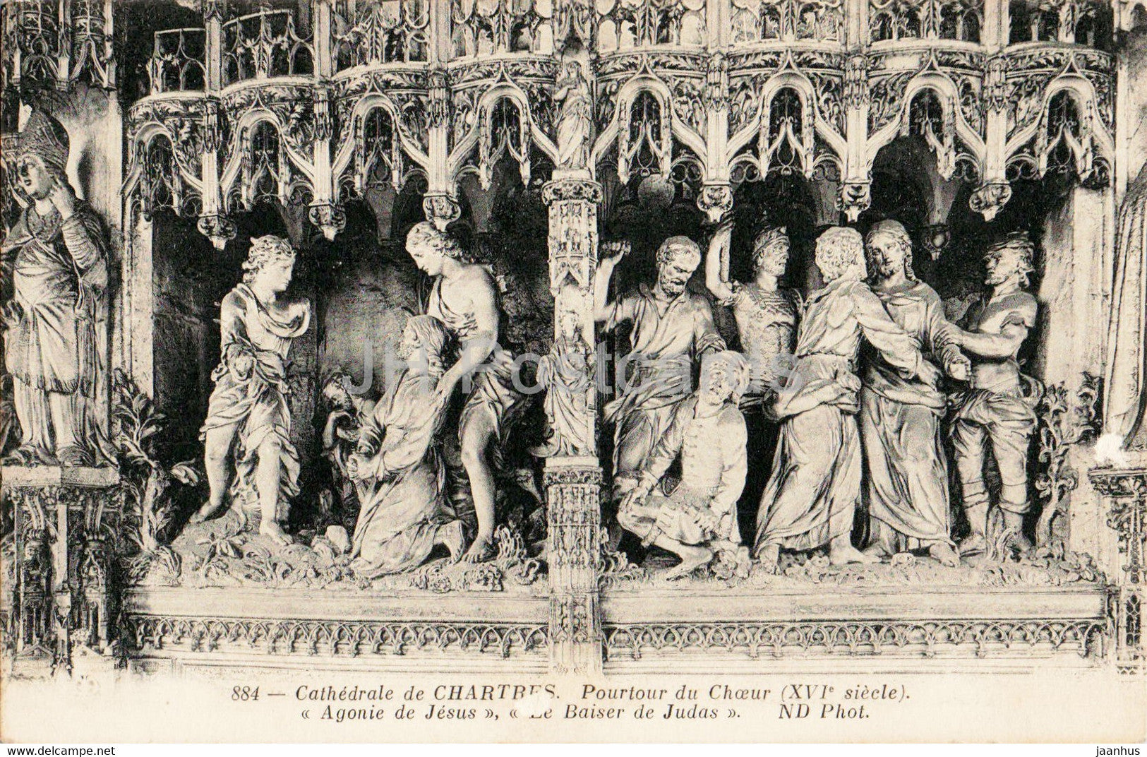 Cathedrale de Chartres - Pourtour du Choeur - Agonie de Jesus - cathedral - 884 - old postcard - France - unused - JH Postcards