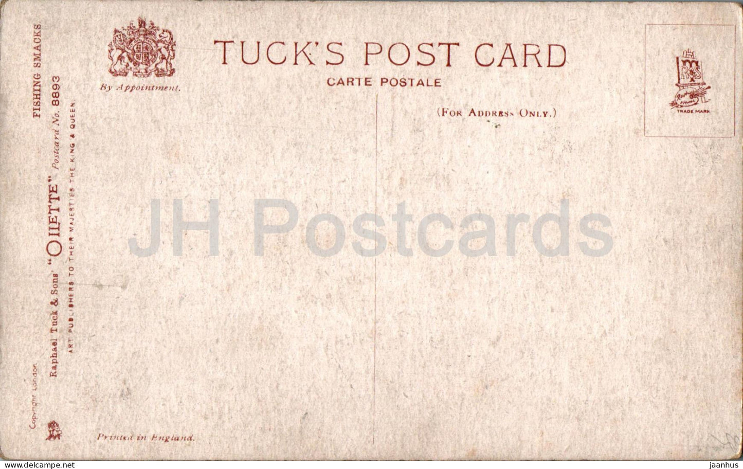 Fishing Smacks - bateau - navire - Oilette - illustration - 8893 - carte postale ancienne - Royaume-Uni - inutilisé 