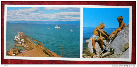 Landing-stage at Khuzhir - boats - on Lake Baikal - 1975 - Russia USSR - unused - JH Postcards