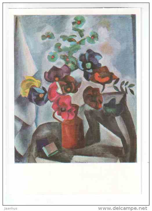 painting by R. R. Falk - Artifical Flowers - still life - russian art - unused - JH Postcards