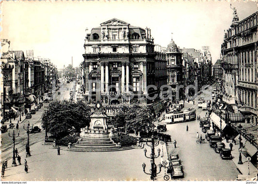 Bruxelles - Brussels - Place de Brouckere - square - tram - old postcard - 1953 - Belgium - used