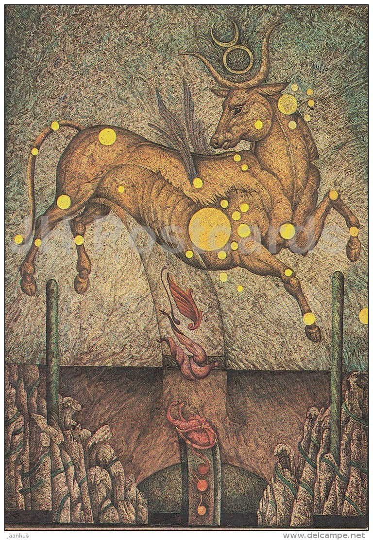 illustration by V. Stanishevski - Taurus - Zodiac sign - 1984 - Estonia USSR - unused - JH Postcards