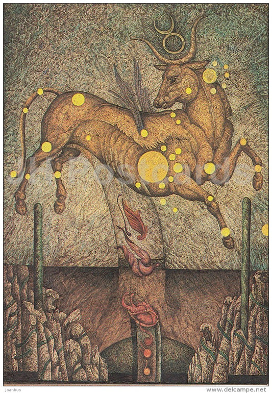 illustration by V. Stanishevski - Taurus - Zodiac sign - 1984 - Estonia USSR - unused - JH Postcards
