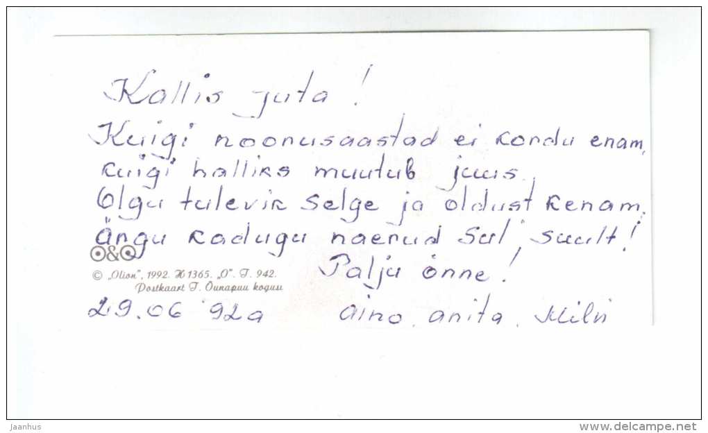 Birthday mini Greeting Card - rook - children - flower baskets - REPRODUCTION ! - 1992 - Estonia USSR - used - JH Postcards