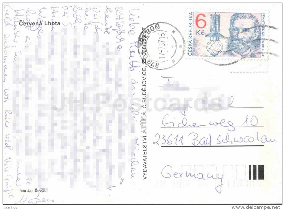 Cervena Lhota castle - Czech - used 1997 - JH Postcards