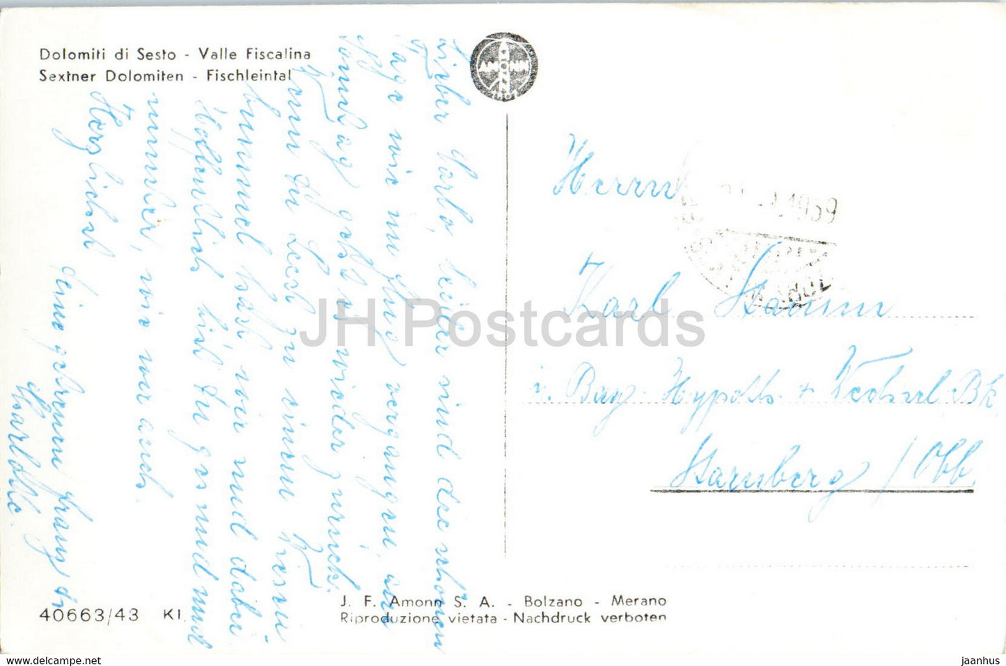 Dolomiti di Sesto - Valle Fiscalina - Sextner Dolomiten - Fischleintal - old postcard - 1959 - Italy - used