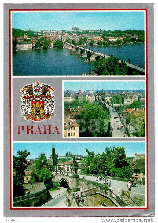 panorama of Prague Castle from Charles Bridge - Praha - Prague - Czechoslovakia - Czech - used 1986 - JH Postcards