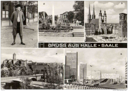 Gruss aus Halle Saale - Hallore - Theatre - Marktplatz - Germany - sent from Germany Halle to Estonia Tartu 1974 - JH Postcards