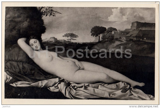 painting by Giorgione - Sleeping Venus - nude - naked woman - Italian art - 1955 - Russia USSR - unused - JH Postcards