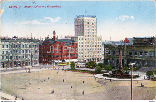 Leipzig - Augustusplatz mit Europahaus - old postcard - 1930 - Germany - used - JH Postcards