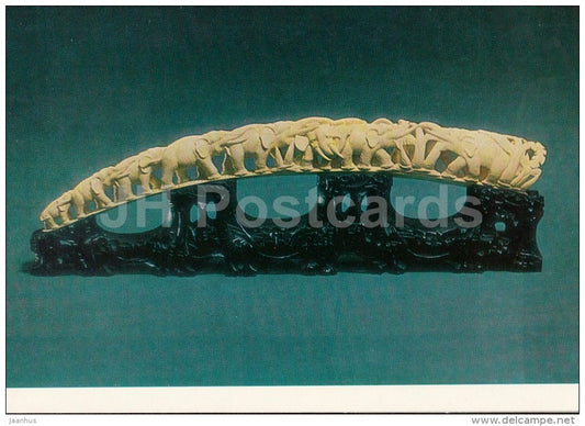 A Procession of Elephants , Burma - carved ivory - Oriental Art - 1986 - Russia USSR - unused - JH Postcards