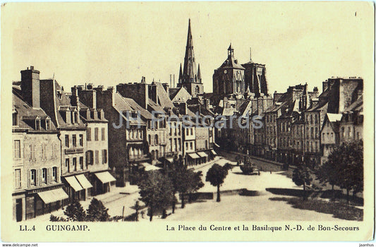 Guingamp - La Place du Centre et la Basilique N D de Bon Secours - old postcard - 1940 - France - used - JH Postcards