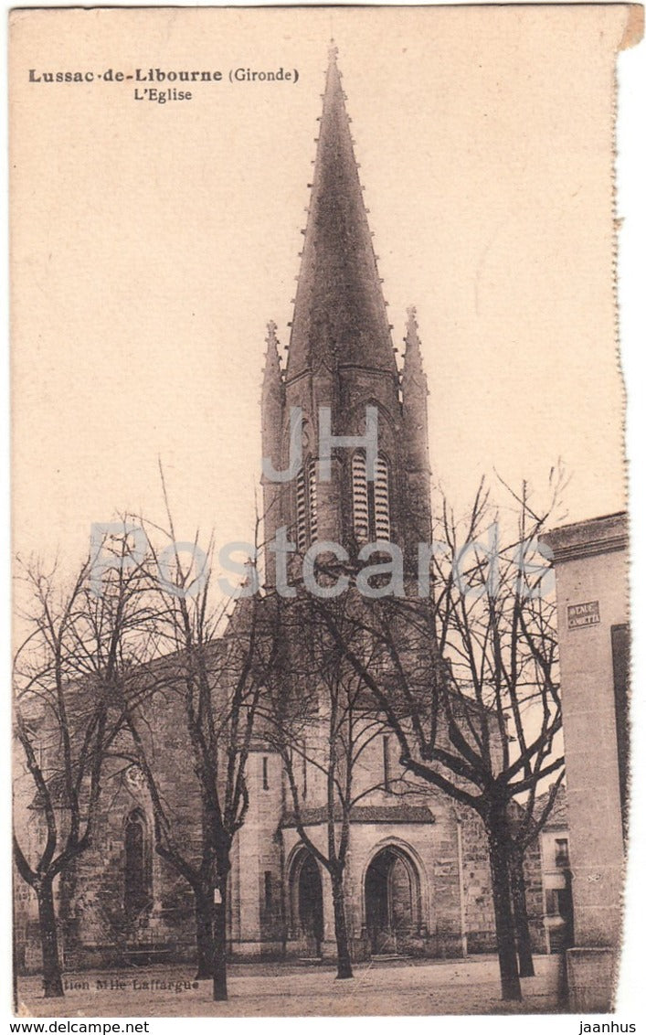 Lussac de Libourne - L'Eglise - church - 1938 - old postcard - France - used - JH Postcards