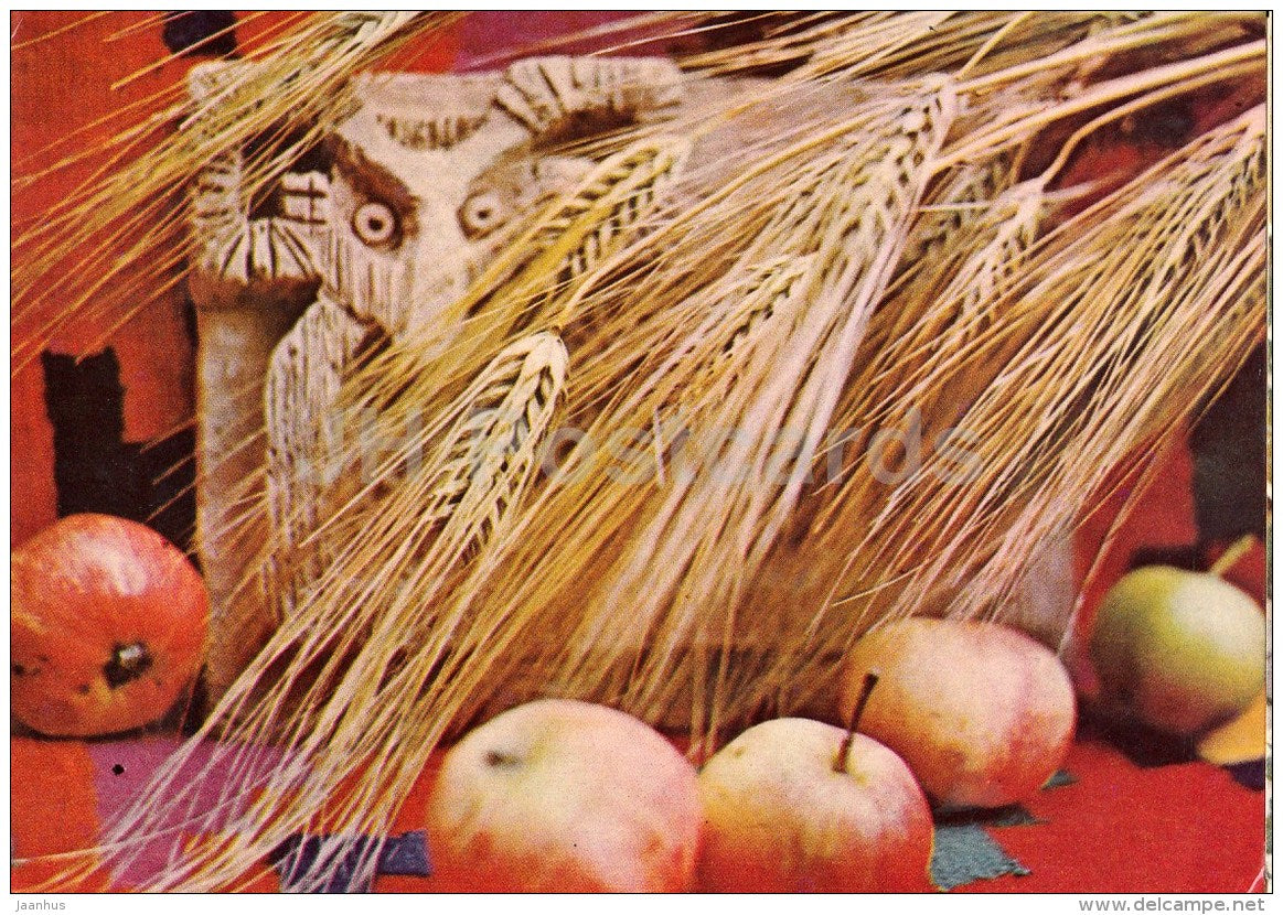 New Year Greeting card - 2 - corn - apples - 1978 - Estonia USSR - used - JH Postcards