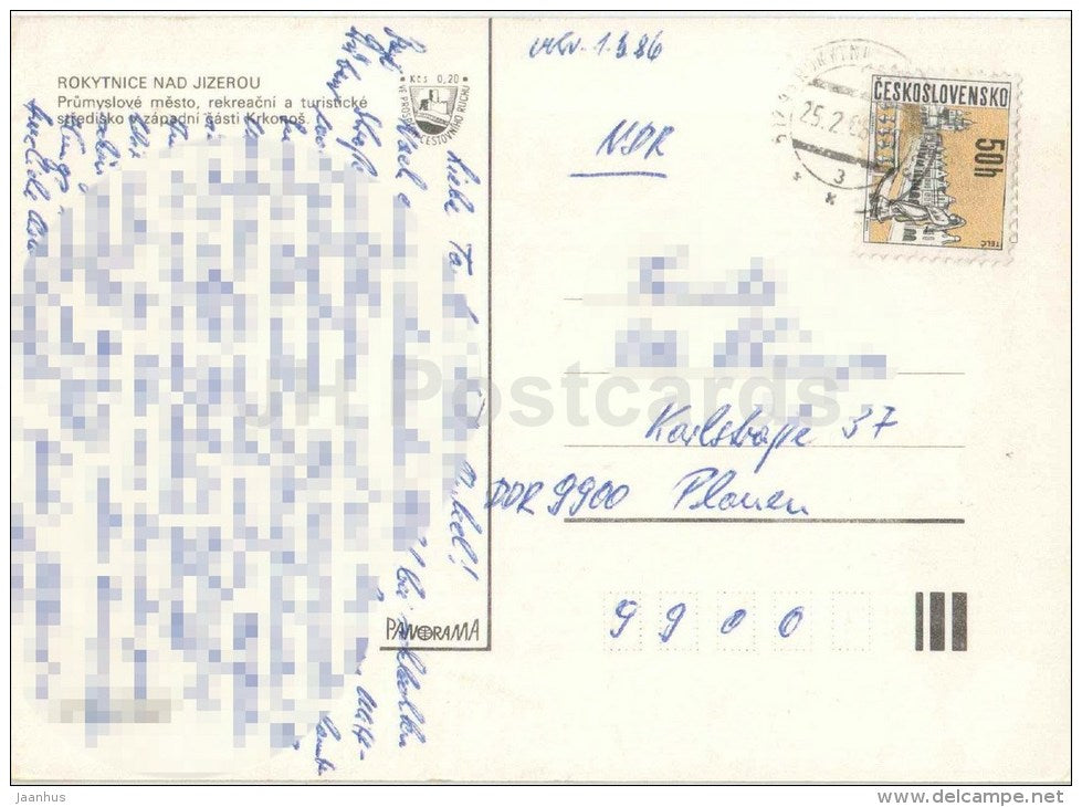 Rokytnice nad Jizerou - town views - architecture - Czechoslovakia - Czech - used 1986 - JH Postcards