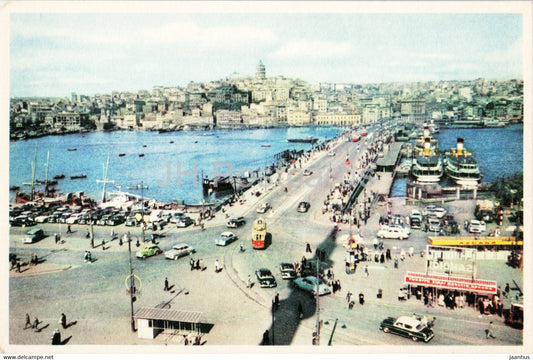 Istanbul - Galata Bridge and the Golden Horn - tram - old postcard - Turkey - unused - JH Postcards