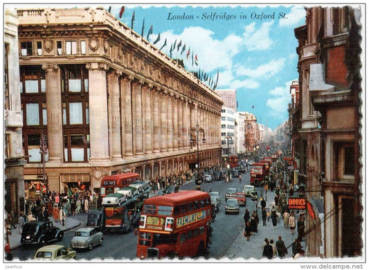 Selfridges in Oxford St. - bus - cars - London - England - Great Britain - unused - JH Postcards