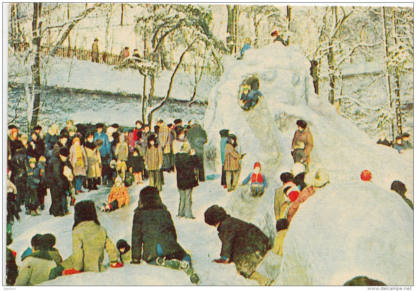 mini New Year greeting card - snow town - 1980 - Estonia USSR - unused - JH Postcards