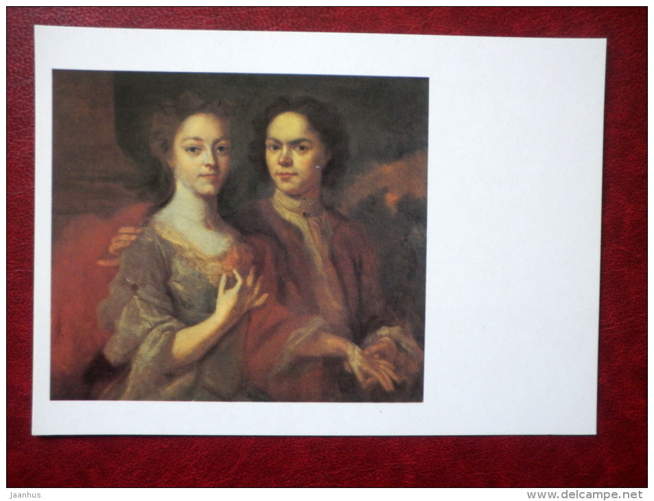 painting by Andrey Matveyev , Self-Portrait wit Wife , 1729 - russian art - unused - JH Postcards