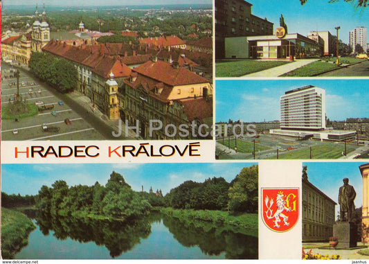 Hradec Kralove - Zizkov square - hotel Cernigov - monument to Lenin - multiview - Czechoslovakia - Czech Republic - used - JH Postcards