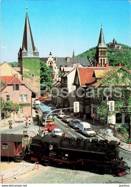 Wernigerode - Westerntorkreuzung mit Schmalspurzug - bus - car - train - railway - locomotive - Germany - unused - JH Postcards