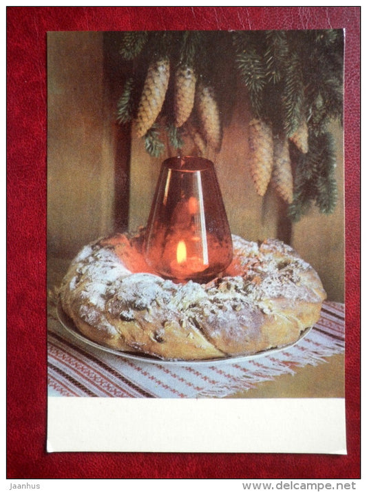 New Year Greeting card - pretzel - candle - 1970 - Estonia USSR - used - JH Postcards
