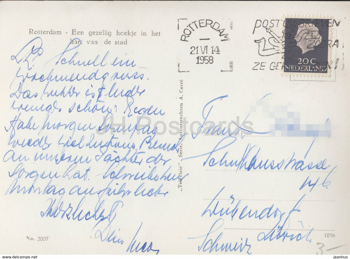 Rotterdam - een gezellig hoekje - un coin cosy au coeur de la ville - carte postale ancienne - 1958 - Pays-Bas - utilisé