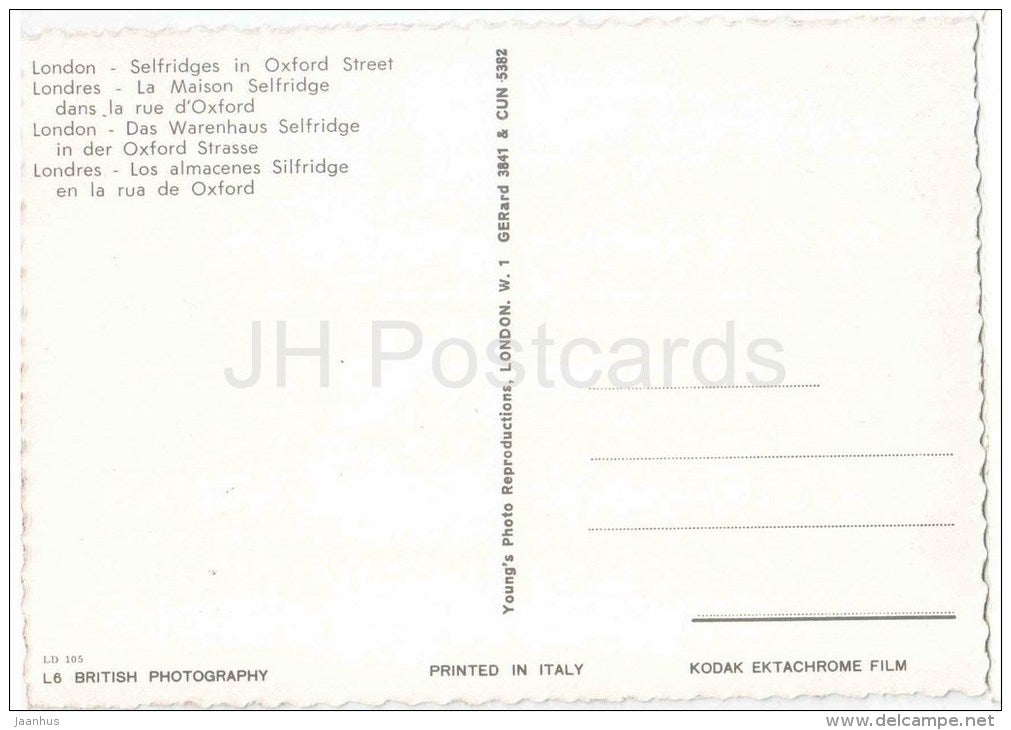 Selfridges in Oxford St. - bus - cars - London - England - Great Britain - unused - JH Postcards