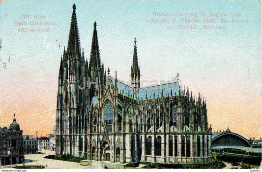 Koln - Cologne - Dom - Sudseite - cathedral - old postcard - 1910 - Germany - used - JH Postcards