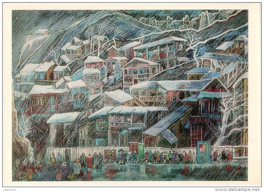 painting by Elena Akhvlediani - Winter in Tbilisi , 1971 - georgian art - unused - JH Postcards