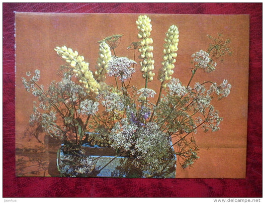 floral composition Frivolity - lupine - Yarrow - flowers - plants - 1983 - Estonia - USSR - unused - JH Postcards