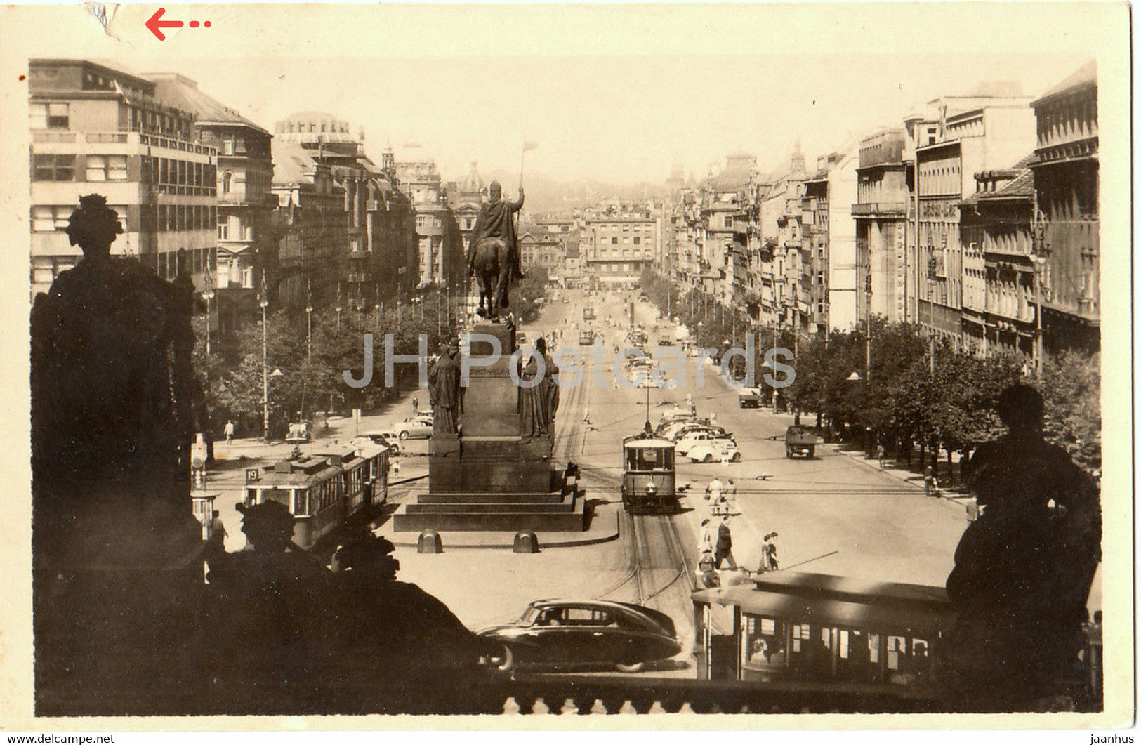 Praha - Prague - Vaclavske namesti - tram - 718 - old postcard - 1957 - Czech Republic - used - JH Postcards