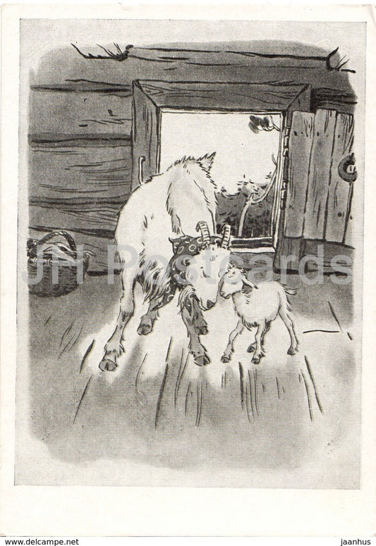 Russian Fairy Tale - The wolf and the seven Young goats - Coming Home - 1957 - Russia USSR - unused - JH Postcards
