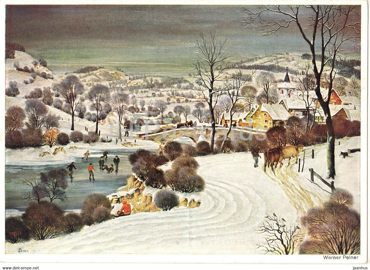 painting by Erner Peiner - Eifeldorf im Schnee - 91 - German art - Germany - unused - JH Postcards