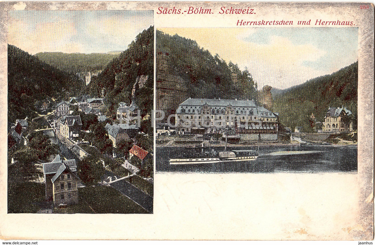 Sachs Bohm Schweiz - Herrnskretschen und Herrnhaus - old postcard - Czech Republic - used - JH Postcards