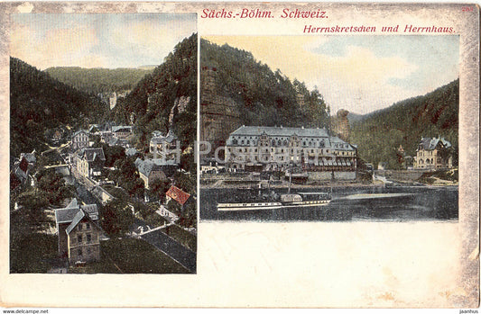 Sachs Bohm Schweiz - Herrnskretschen und Herrnhaus - old postcard - Czech Republic - used - JH Postcards