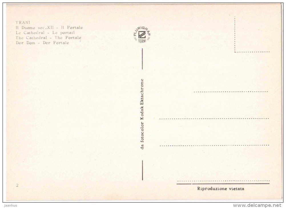 Il Duomo , Portale - The Cathedral , Portal - Trani - Puglia - 2 - Italia - Italy - unused - JH Postcards