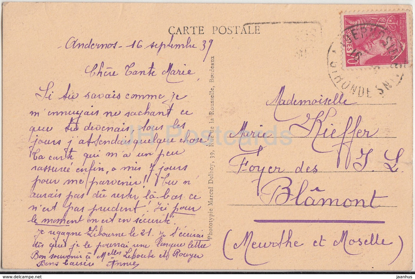 Andernos les Bains - Les Pins des Quinconces sur le bord du Bassin - 69 - 1939 - old postcard - France - used