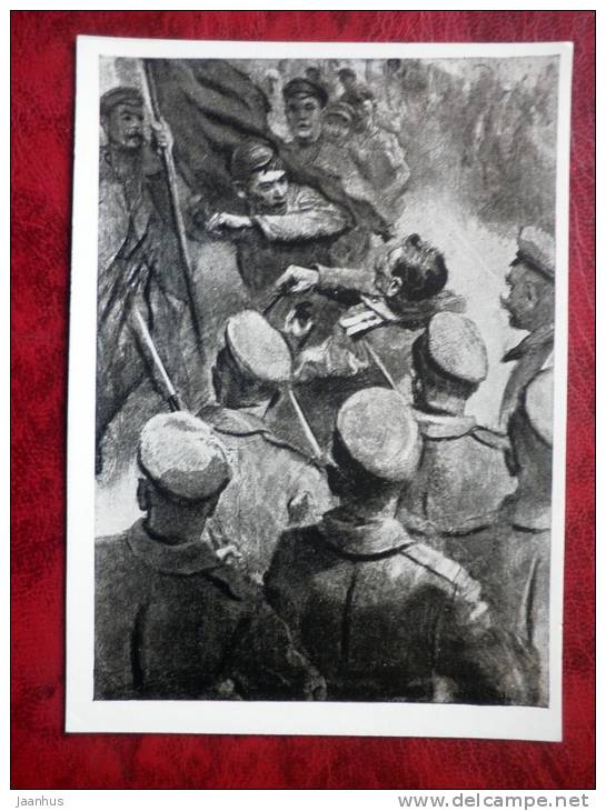 Illustration by B. V. Johanson - May Day demonstration, Illustration to the vovel "Mother" - russian art - unused - JH Postcards