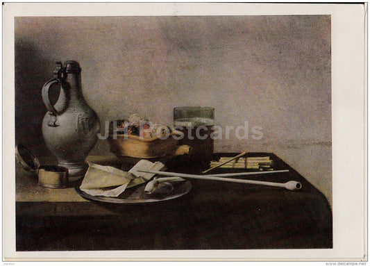 painting  by Pieter Claesz - Tobacco Pipes and a Brazier , 1636 - Dutch art - old postcard - Russia USSR - unused - JH Postcards