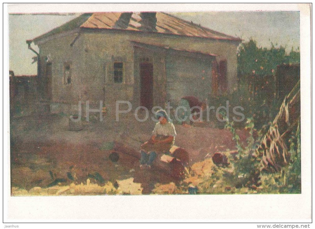 painting by E. Cheptsov - Morning at the Court , 1924 - woman - russian art  - unused - JH Postcards