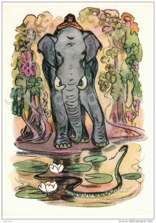 elephant - snake - Mowgli by Rudyard Kipling - 1975 - Russia USSR - unused - JH Postcards
