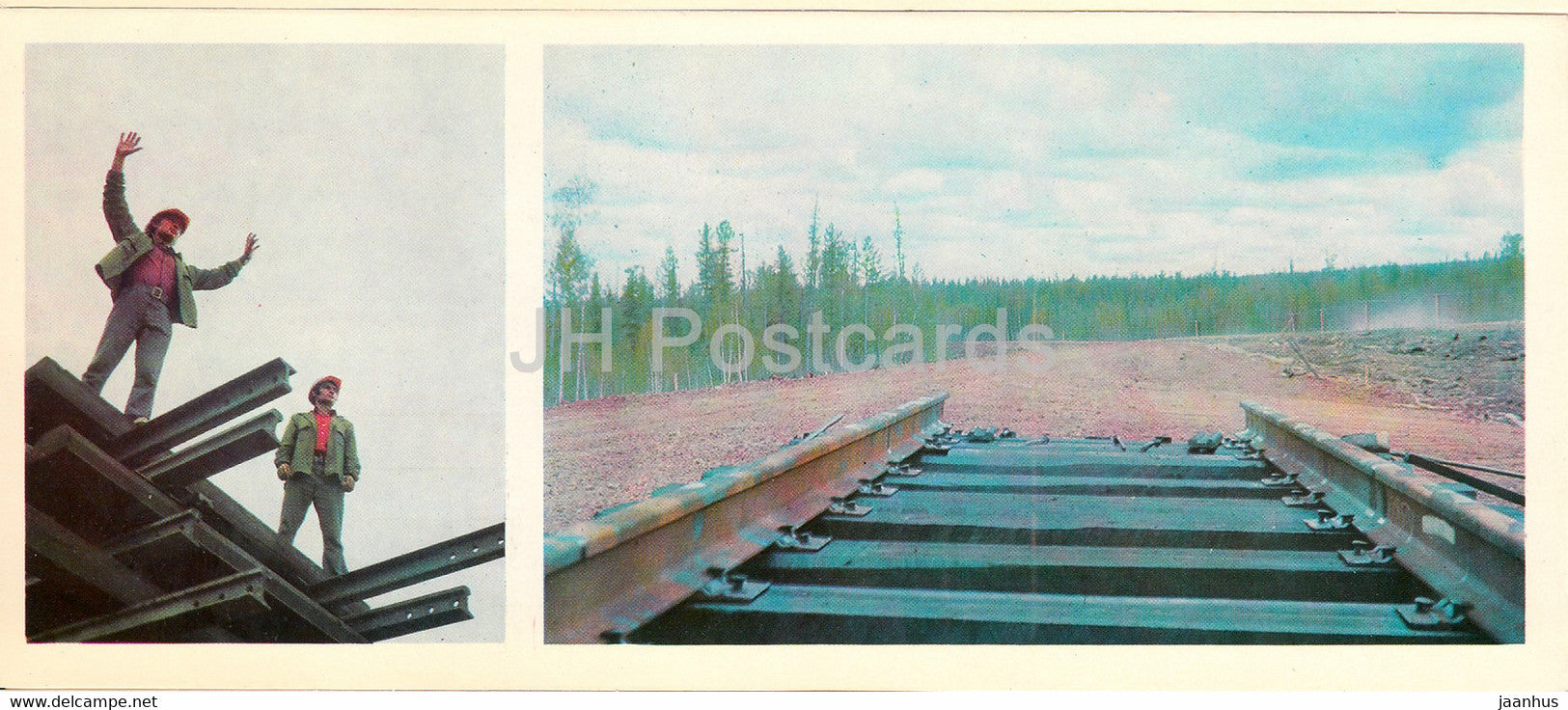 railway construction - BAM - Baikal–Amur Mainline - railway line - 1978 - Russia USSR - unused - JH Postcards