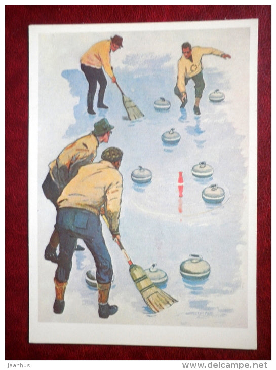 curling - winter game - illustration by P. Pavlinov - 1981 - Russia USSR - unused - JH Postcards